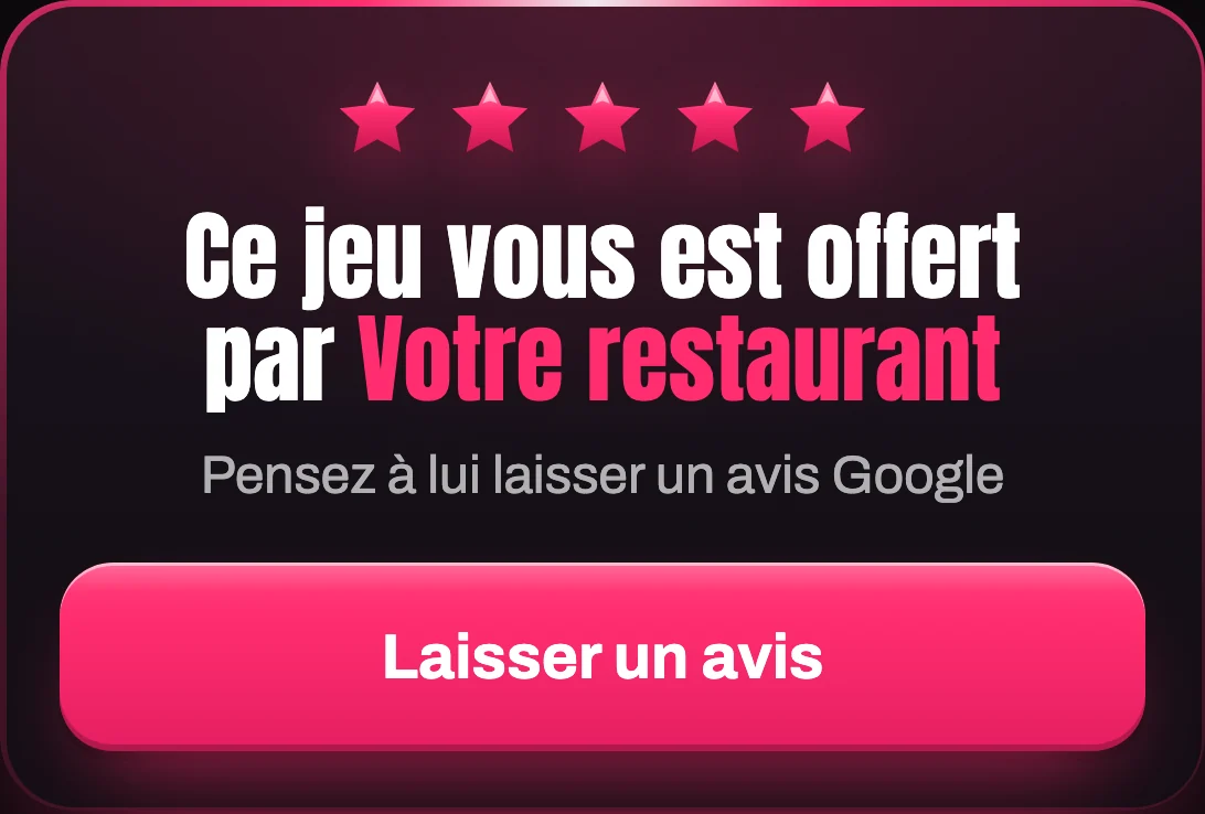 La vraie carte de fin de partie · ce jeu vous est offert par votre restaurant · laisser un avis